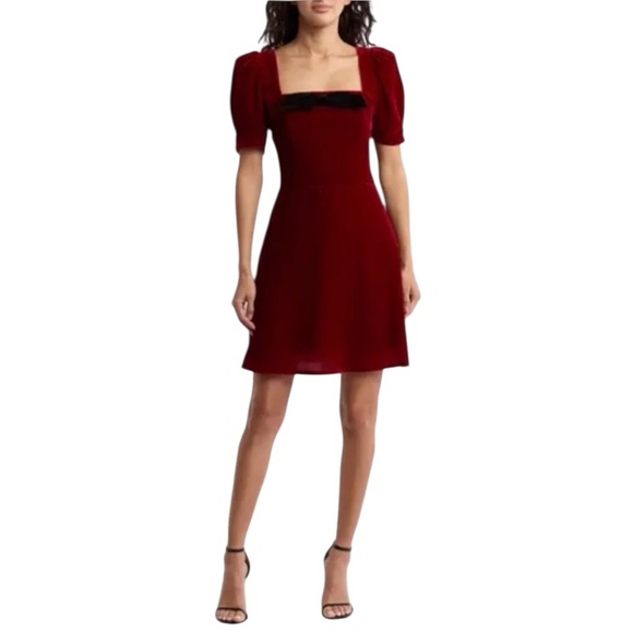 Wayf Dresses & Skirts - Holiday Christmas Velvet Red Dress with Black Bow